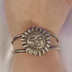 Vintage sun sterling silver cuff bracelet